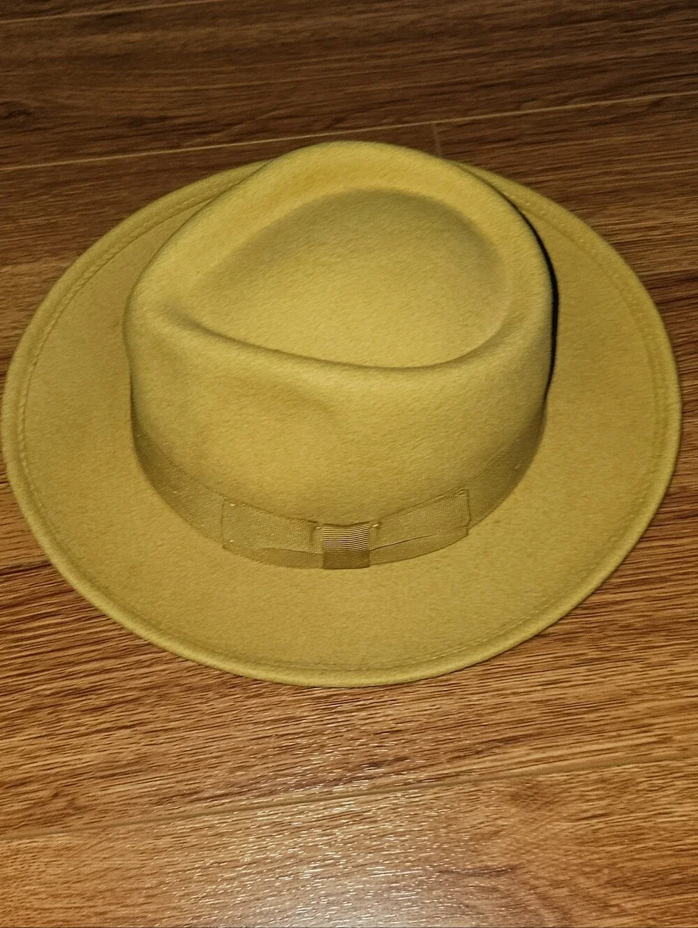 Urban Outfitters (UO) Flat Brim Wool Fedora Hat in Mustard Yellow